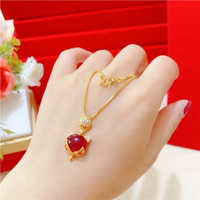 Picture of Fox Eye Real Gold Plating luxury  Design Lucky Neckless (Gold,Adjustable)