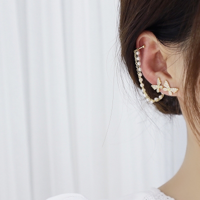 Picture of Korean Elegant Cute New Butterfly Earrings for Girls Simple Stylish (Gold,Adjustable)