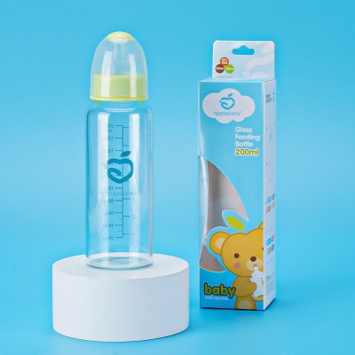 Picture of Apple Bear Transparent Glass Feeder – Pure, Hygienic & Baby-Friendly-120ml (Multicolor)