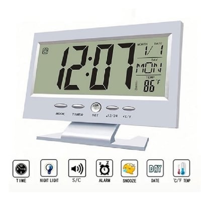 Picture of Digital table clock Voice Control Temperature Calendar Automatic Back-light - Wall Clock (Multicolor)