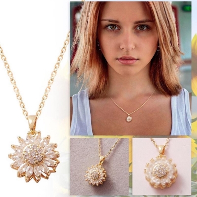 Picture of Super Shining Rotating Sunflower Necklace New Design Crystal Flower Luxury Jewelry (Multicolor)