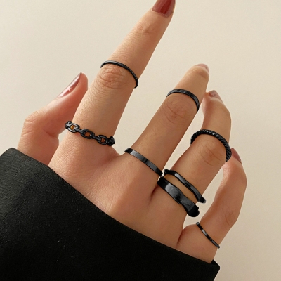 Picture of 7 Pcs Rings Set Women Ring Finger Ring Ladies Girls Couple rings Female Rings Set (Black,Adjustable)