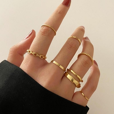 Picture of 7 Pcs Rings Set Women Ring Finger Ring Ladies Girls Couple rings Female Rings Set (Gold,Adjustable)