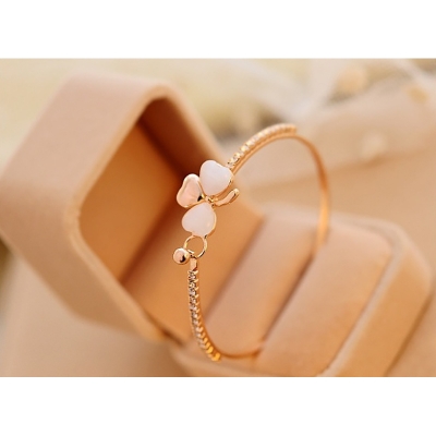 Picture of Korean Version New Trendy Cats Eye Stone  Heart Bracelet (Gold)