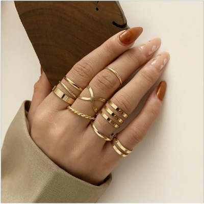 Picture of Finger Ring Set Fashionable  Rings for women's fashion-8 Pcs Set (Gold,Adjustable)