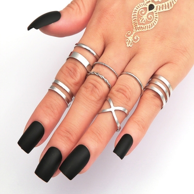 Picture of Finger Ring Set Fashionable  Rings for women's fashion-8 Pcs Set (Silver,Adjustable)