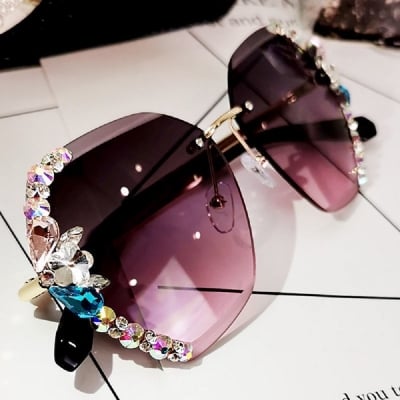 Picture of Korean Version anti-UV Stone fashion Sunglass For Women (Light pink,Gold)