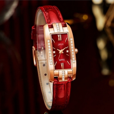 Picture of New Model Elegant Temperament Square Green/Red Belt Watch For Fashionable Ladies/Girl/Women - Watch For Women (Red)