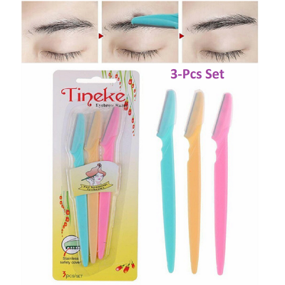 Picture of 3pcs Colorful Eyebrow Trimmer Face Hair Razors Women Eyebrow Shaver Hair Removal Makeup Tools (Multicolor)