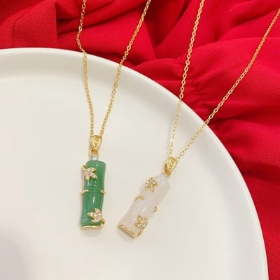 Picture of Bamboo Style  High Quality Neckless  For Women (Green,Adjustable)