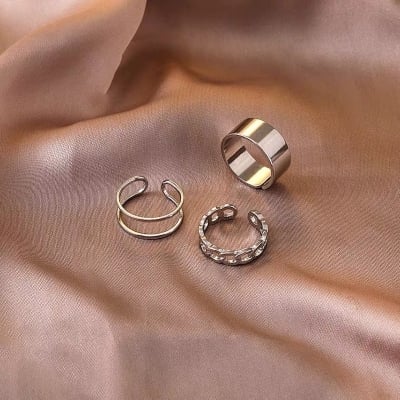 Picture of Minimalist 3-Pcs Rings Set Fashion Jewelry for Women (Silver,Adjustable)