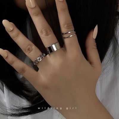 Picture of Minimalist 3pcs set Rings For Women Rings For Women Finger Ring For Women Girls Ladies Female Ornament Jewelry Jewellery ladies bag womens bag dress makeup watch couple rings ear rings Latest Collection Womens Fashion Jewellery Rings For Girls (Silver,Adjustable)