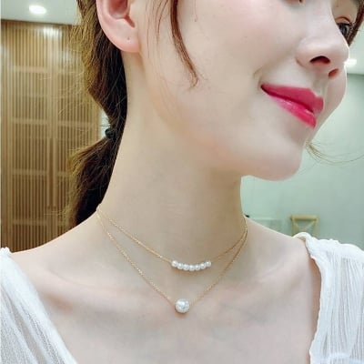 Picture of Nice And Simple Fashion Imitation Pearl Double Layer Clavicle Chain Necklace Accessories Female Jewelry New (Gold,Adjustable)
