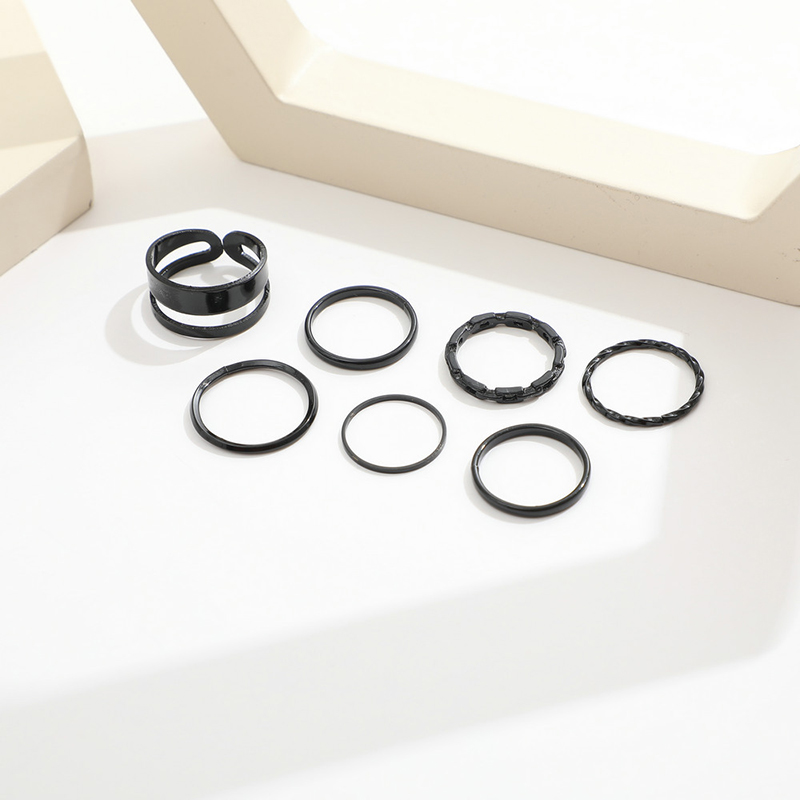 Picture of 7Pcs/Set Vintage Crystal  Ring For Girls (Black,Adjustable)