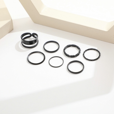Picture of 7Pcs/Set Vintage Crystal  Ring For Girls (Black,Adjustable)