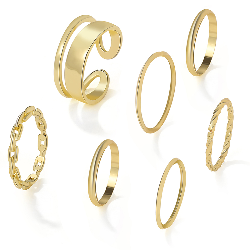 Picture of 7Pcs/Set Vintage Crystal  Ring For Girls (Gold,Adjustable)