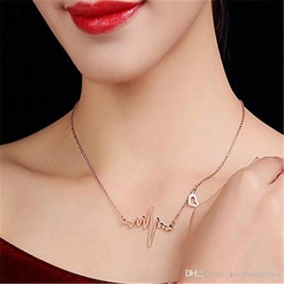 Picture of Super Design ECG Heart beat Long Chain Pendant Necklaces for women and girl (Gold,Adjustable)