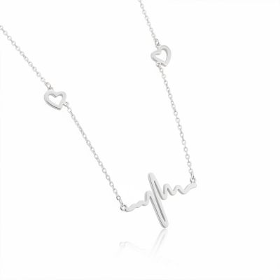 Picture of Super Design ECG Heart beat Long Chain Pendant Necklaces for women and girl (Silver,Adjustable)