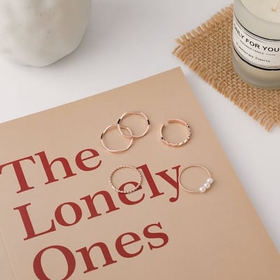 Picture of 5Pcs/Set Fashion Women Finger Rings Band Alloy Ring Set Jewelry Gift (Gold,Adjustable)