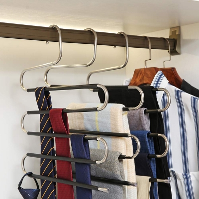 Picture of Magic 5 Layers S Shape Clothes Hangers Stainless Steel Pants Storage Hangers Cloth Rack Multilayer Storage (Multicolor)