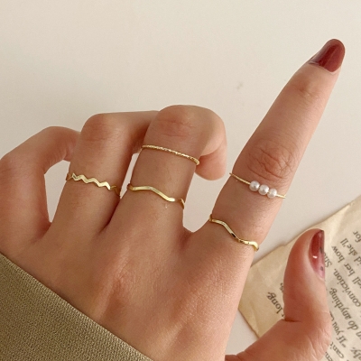 Picture of 5Pcs Rings Set For Women Finger Ring (Gold,Adjustable)