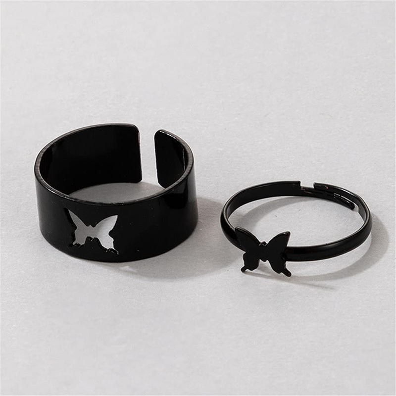 Picture of Butterfly Rings For Women Men Lover Couple Ring Set Open Cuff Engagement Wedding Rings Adjustable - Ring S (Black,Adjustable)