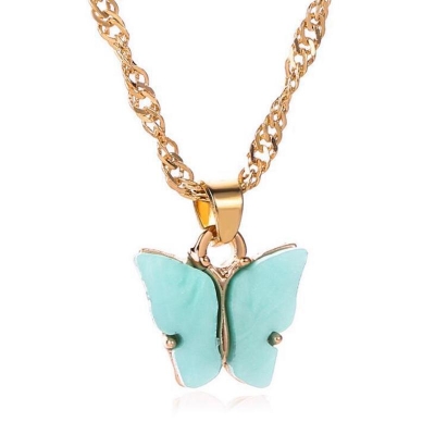 Picture of Butterfly Pearl Beads Pendant Chain Choker Necklace (Light blue,Adjustable)