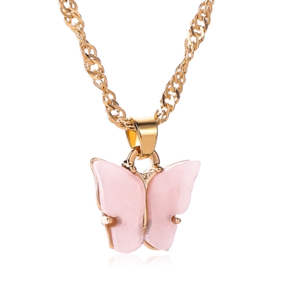 Picture of Butterfly Pearl Beads Pendant Chain Choker Necklace (Pink,Adjustable)