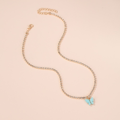 Picture of Korean Fashion Cute Butterfly Pendant Necklace for Women Golden Color Statement Necklace Jewelry Gifts (Purple,Adjustable)