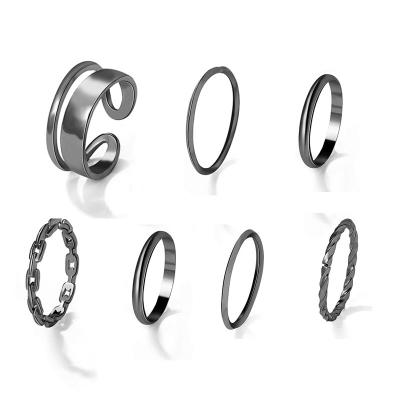 Picture of 7 Pcs Rings Set Women Ring Finger Ring Ladies Girls Couple rings Female Rings Set (Black,Adjustable)