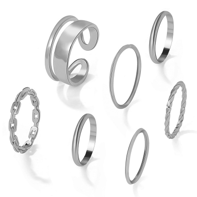 Picture of 7 Pcs Rings Set Women Ring Finger Ring Ladies Girls Couple rings Female Rings Set (Silver,Adjustable)
