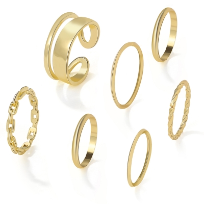 Picture of 7 Pcs/Set Finger Ring Set Women Finger Rings for women's fashion (Gold,Adjustable)