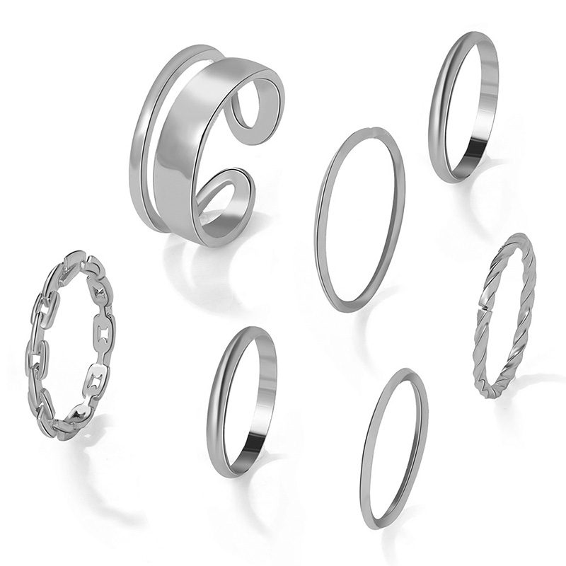 Picture of 7 Pcs/Set Finger Ring Set Women Finger Rings for women's fashion (Silver,Adjustable)