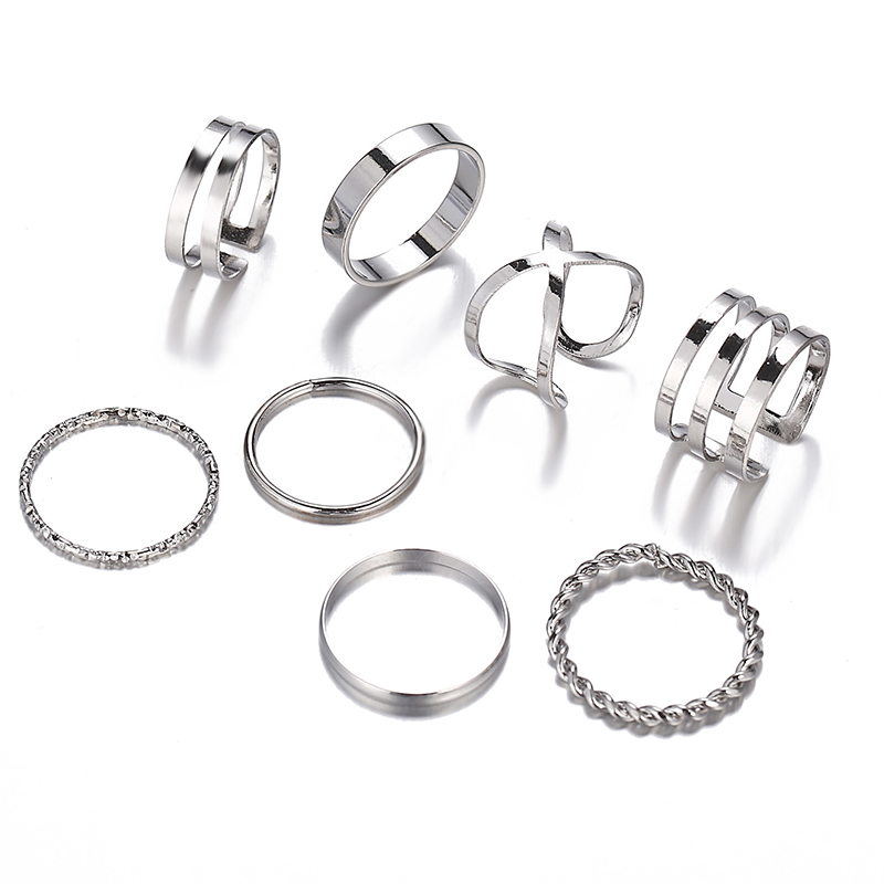 Picture of 8 Pcs/Set Finger Ring Set Women Finger Rings for women's fashion (Silver,Adjustable)