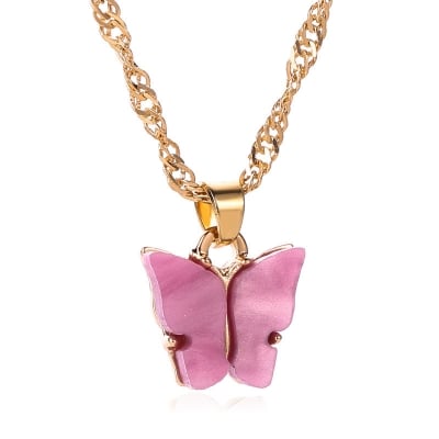 Picture of Trendy Butterfly Chain Pendant Necklaces for Women New Collection - Necklace for Girls Simple Fashion (Purple,Adjustable)