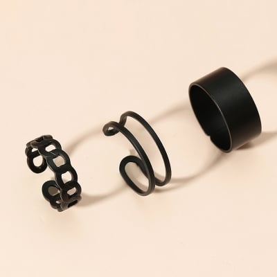 Picture of Three-piece Suit Ring/Opening Adjustable Ring Set/Vintage Drop Acrylic Ring Set Chain Jewelry Valentine's Day Gifts for Girlfriend (Black,Adjustable)