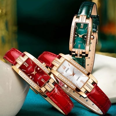 Picture of New Model Elegant Temperament Square Green/Red Belt Watch For Fashionable Ladies/Girl/Women - Watch For Women (Green)