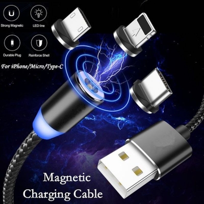 Picture of X-Cable 3 IN 1 Metal Magnetic Cable Micro/USB /Type C Magnet Charger (Black)