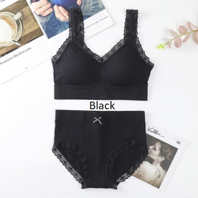 Picture of Seamless Comfy sports Bra Panty Set ,V-neck sexy bra Panty ladies underwear women (Black,One size fits all)
