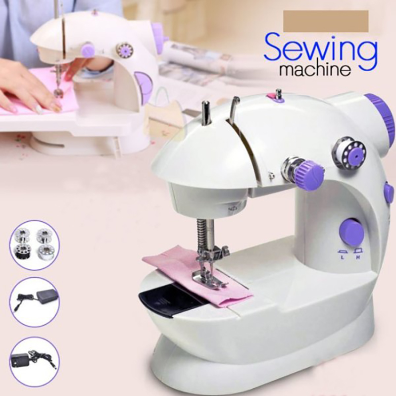 Picture of Electric Mini Sewing Machine Home Hand Machine To Sew Speed Adjustment Light Handheld Sewing Machine maquina de costura coser (White)