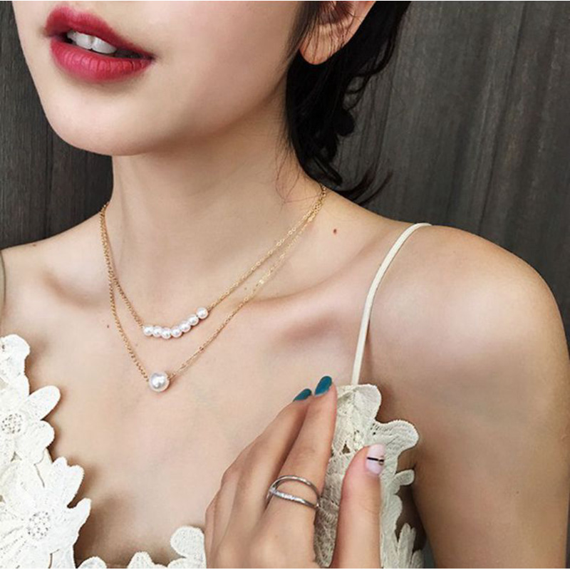 Picture of Double Layer Clavicle Chain Necklace Accessories Female Jewelry New pendant (Gold,Adjustable)