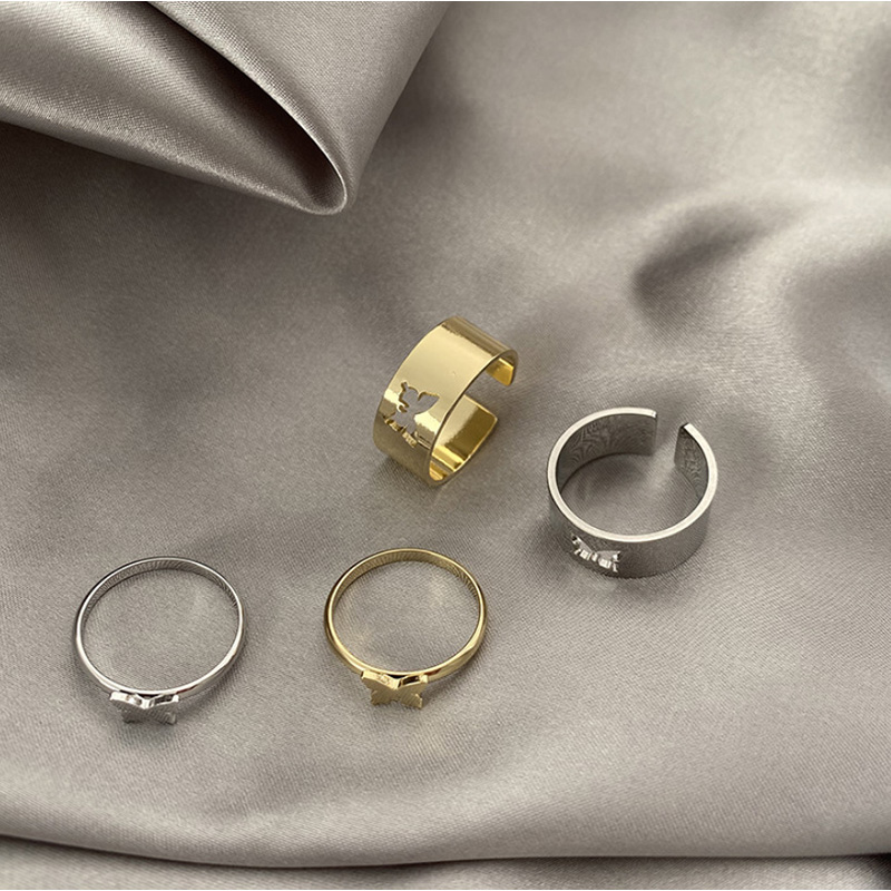 Picture of 2 Pcs Butterfly Rings For Women Men Lover Couple Ring Set (Gold,Adjustable)
