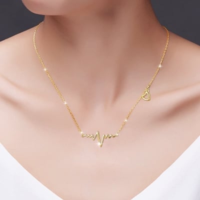 Picture of Exclusive Heart beat ECG Alloy Necklace for Women (Gold,Adjustable)