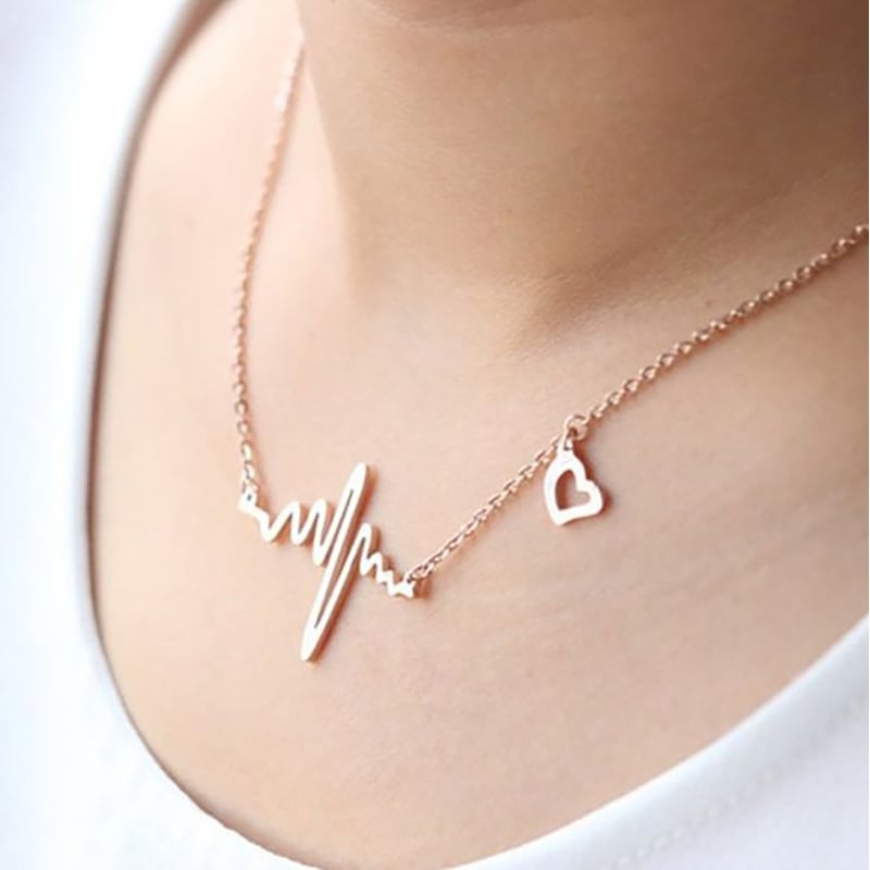 Picture of ECG Heart beat Chick Pendant Necklaces for women and girl (Gold,Adjustable)
