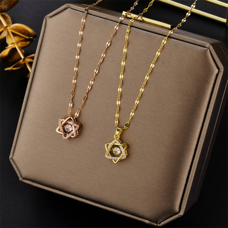 Picture of Star Point Titanium Steel Gold Electroplating Neckless for Women (Rose Gold,Adjustable)