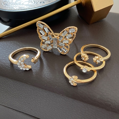 Picture of Stylish Butterfly Ring Set for girls/Women- 5Pcs Set (Gold,Adjustable)