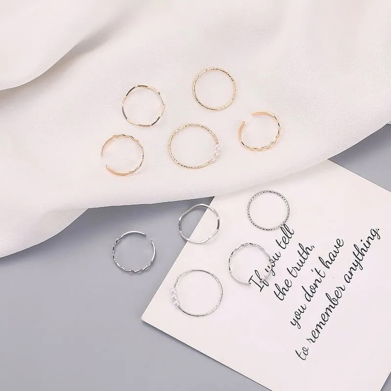 Picture of Artificial Jewelry Finger Ring Set 5-Pcs set (Silver,Adjustable)