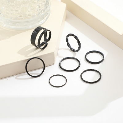 Picture of 7Pcs/Set Vintage Crystal  Ring For Girls (Black,Adjustable)