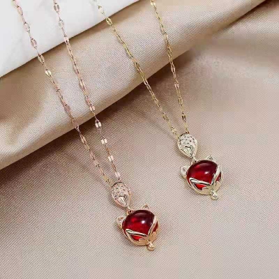 Picture of Fox Eye Real Gold Plating luxury  Design Lucky Neckless (Gold,Adjustable)