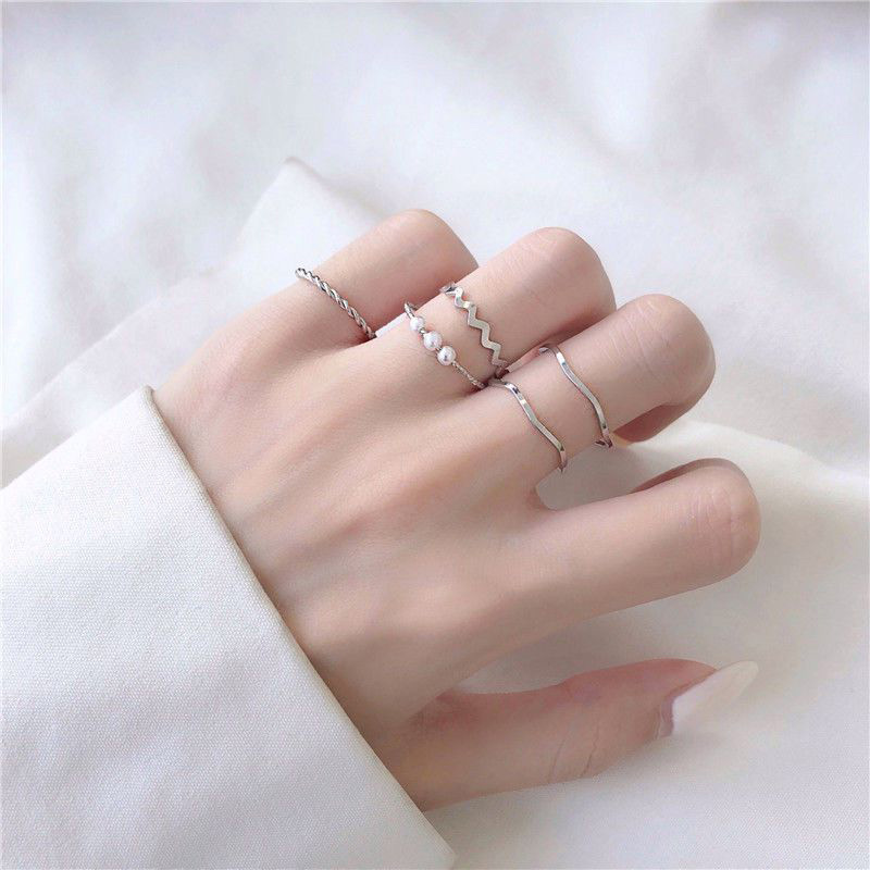 Picture of 5Pcs Rings Set For Women Finger Ring (Silver,Adjustable)